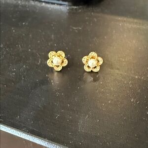 Kate Spade Gold Flower Pearl Center Stud Earrings - Women Jewelry